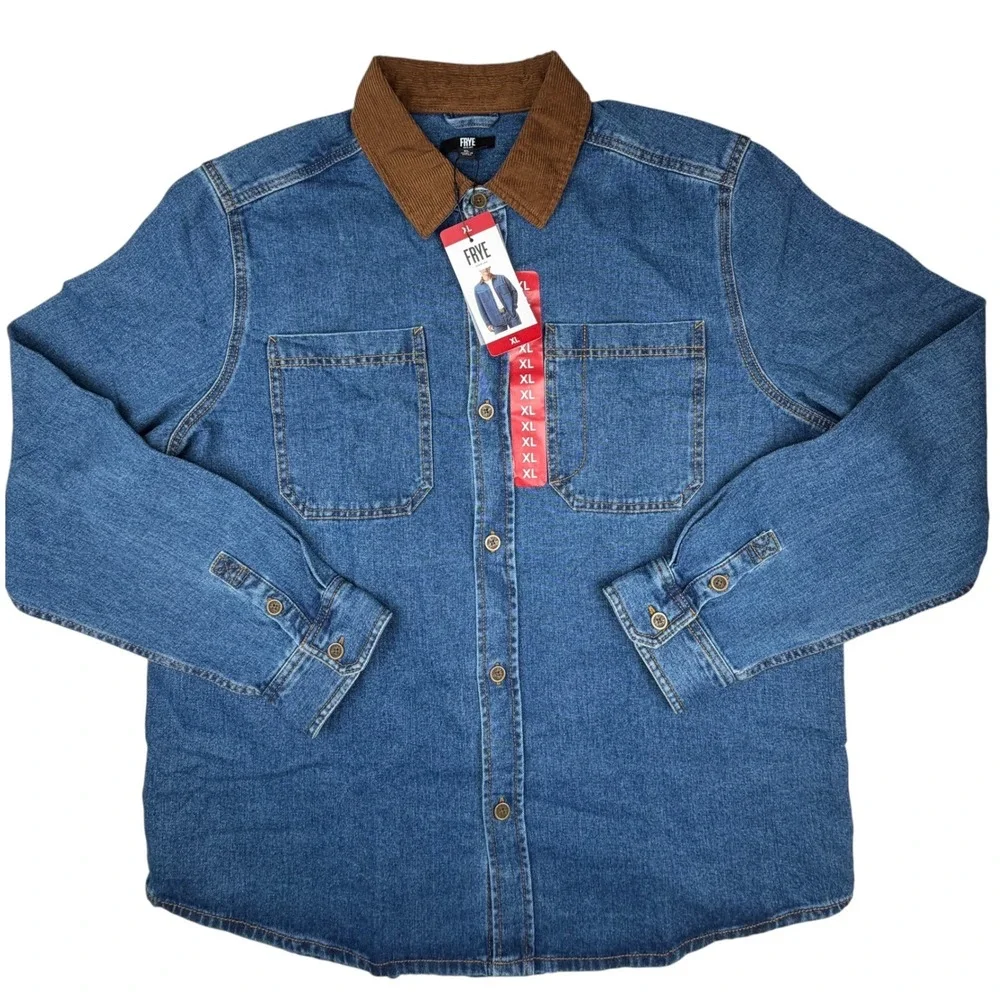 Frye Barn Shacket Men's XL Denim Corduroy Collar Shirt Jacket NWT